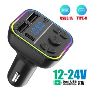 Transmetteur FM Bluetooth de voiture Kit adaptateur sans fil MP3 Radio double chargeur USB et type C