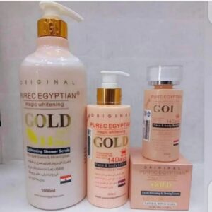 Gamme pure égyptien gold  lait gel douche crème visage serum