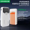 powerbank 20000mAh 22.5W Blanc 4Câbles Intégré Power bank Charge Rapide Batterie Externe 20000 MAh 4 Câbles Ultra Rapide Forte 5V 2.1A Câble Intégré Remplaçable Fast Câble 4 en 1 Compatible P25Tout Téléphone