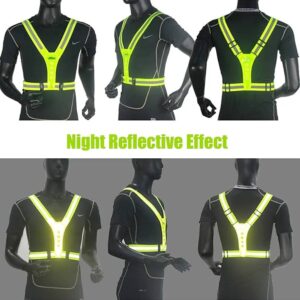 Gilet de sécurité lumineux haute visibilité réfléchissante réglable, Veste réfléchissant LED exécutant le jeu de lumière, brassards d'engrenages, sac de ceinture avec trou d'écouteur for la nuit courante, moto, marche, cyclisme, sports