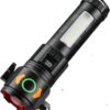 Lampe torche LED rechargeable haute puissance avec une portée de 2 km et une batterie de 6800mah – Lampe torche ultra-lumineuse avec zoom et COB Clignotant en rouge, batterie longue durée