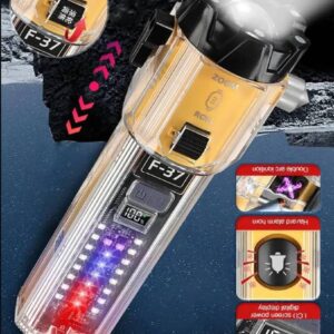 Lampe Torche de Sécurité 10-en-1 F-37 - Rechargeable, Allume-feu Arc Électrique, Brise-vitre et Alarme SOS
