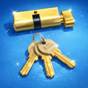 Serrure Cylindre de Haute Sécurité en Laiton Doré - "ADL Security" - Double Entrée & 3 Clés de Précision