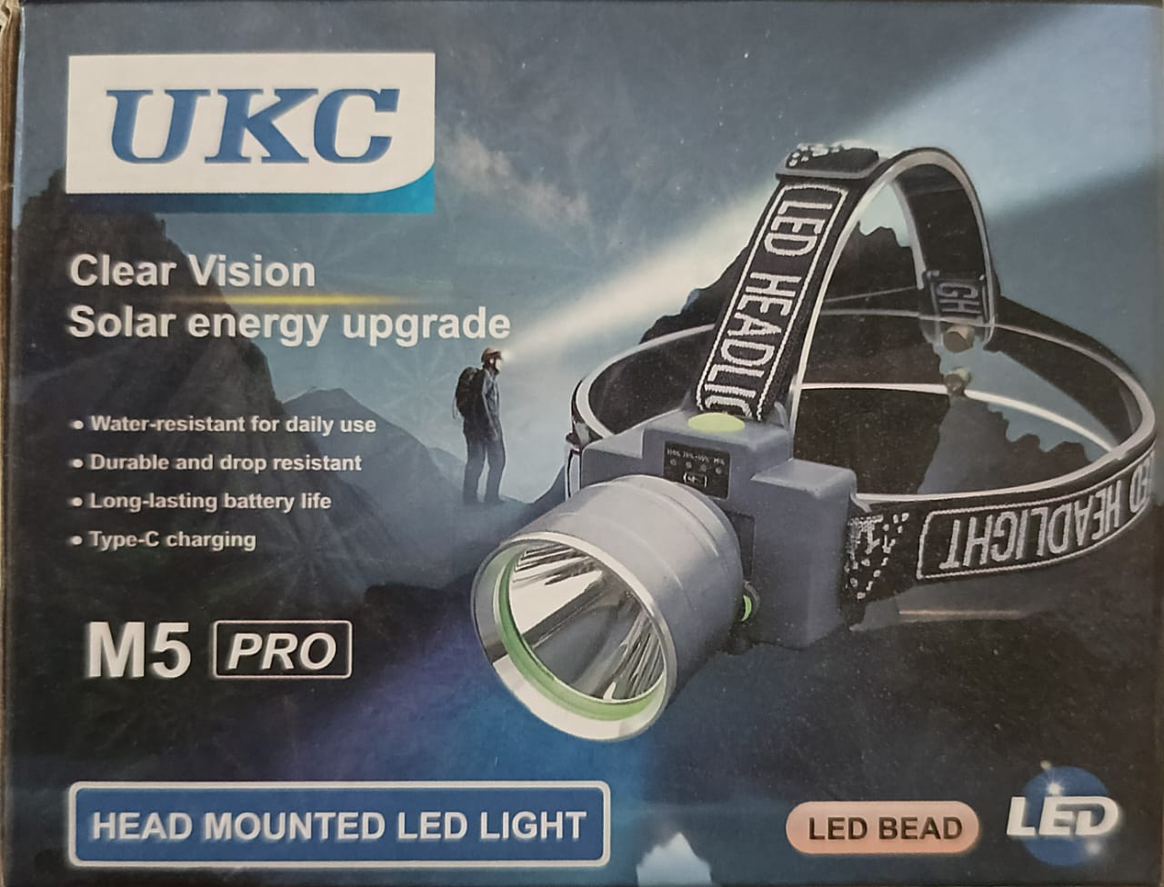 Lampe Frontale LED Ultra Puissante UKC M5 PRO - Rechargeable, Étanche & Idéale pour Camping, Chantier et Exploration