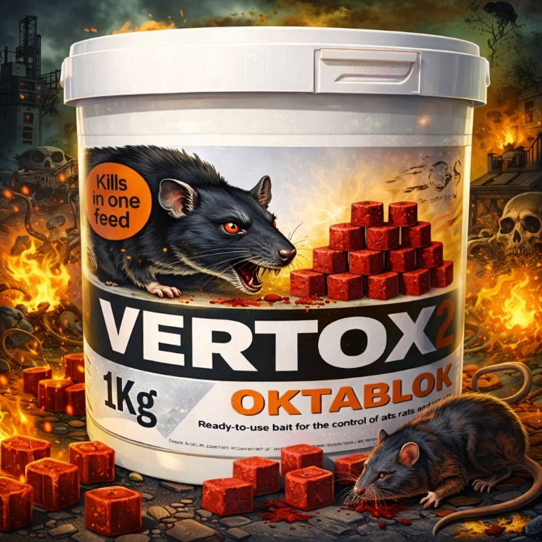 Souricide / raticide Mort aux Rats VERTOX Oktablok 1Kg – Appât Foudroyant à Action Rapide (Une Seule Dose)