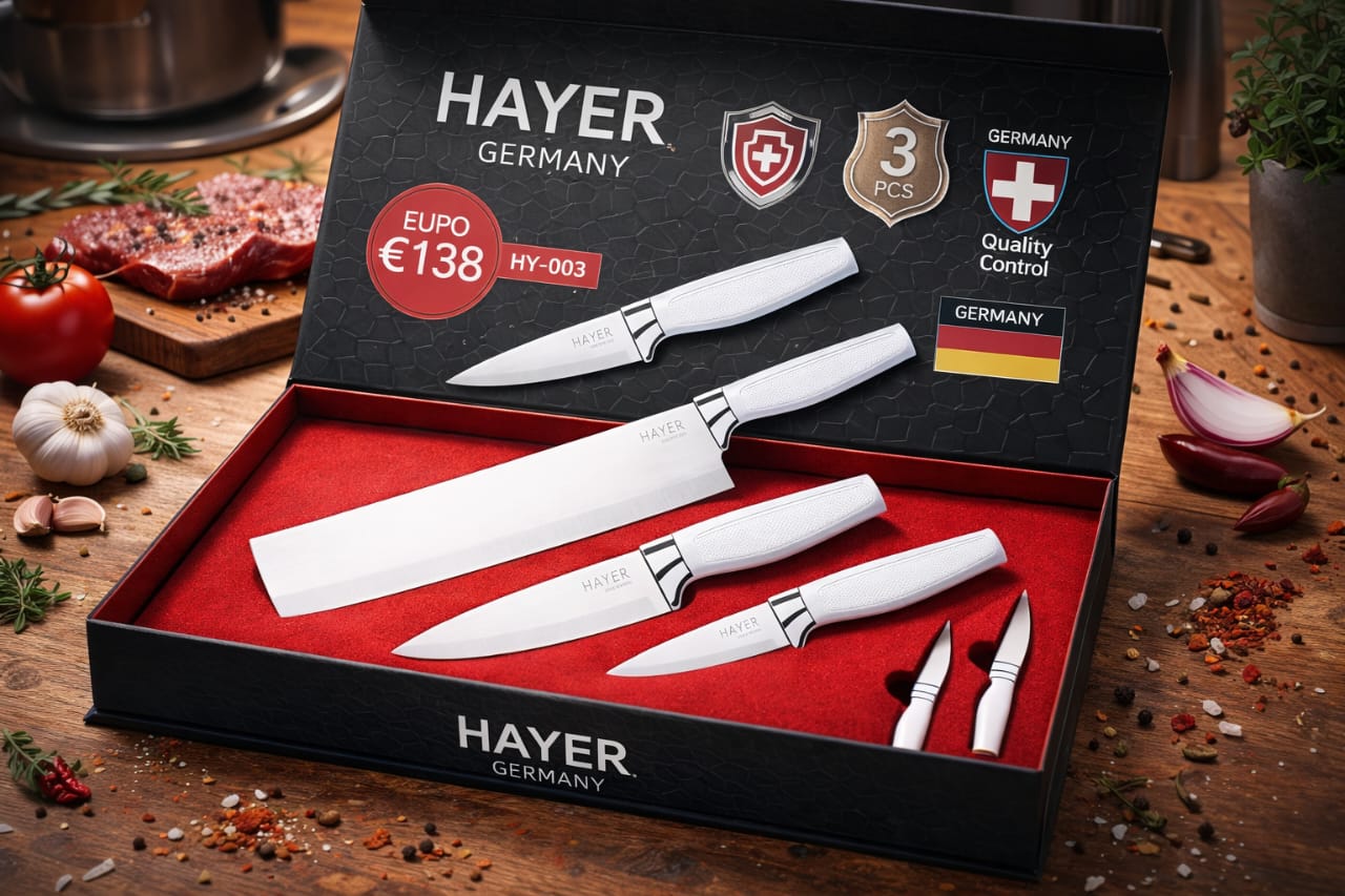 Pack de 3 Couteaux de Cuisine Professionnels HAYER - Design Suisse & Allemand - Modèle HY-003