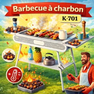 Barbecue à Charbon K-701 Professionnel - Design Moderne, Pliable avec Tablettes Latérales et Support de Rangement