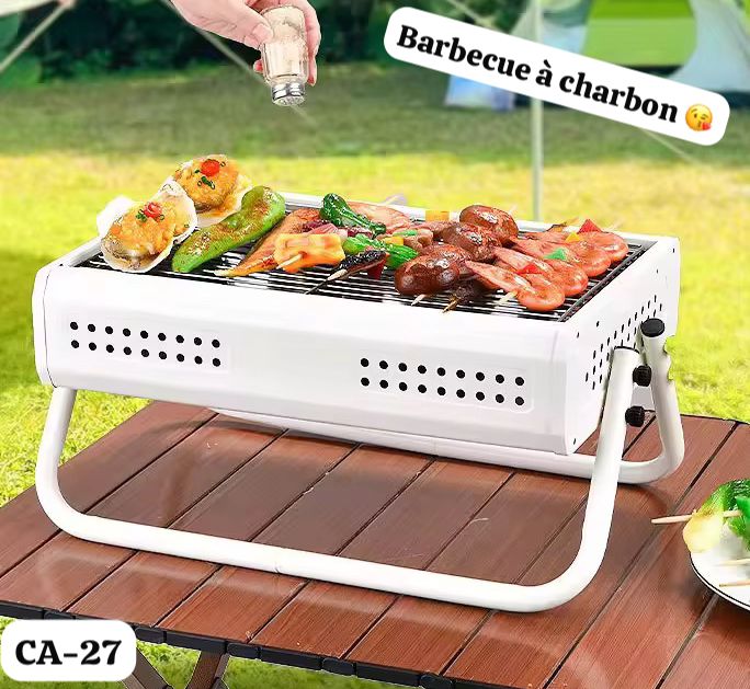 Mini Barbecue à Charbon Portable CA-27 – Grill de Table Compact pour Camping et Pique-nique – Blanc-Noir