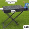 Barbecue Pliable avec Souffleur Manuel Intégré - 60x30cm - Noir Robuste - Idéal Grillades & Camping