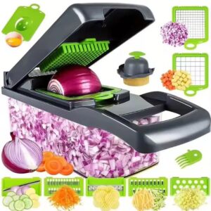 Coupe-Légumes Multifonction 12-en-1 - Hachoir, Mandoline et Râpe avec Bac de Stockage - Qualité Professionnelle