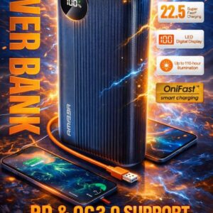 Amaya PowerBank PowerBox 30 - 30 000 mAh - Charge Rapide 22.5W PD & QC3.0 - Écran LED & Lampe Torche Intégrée - Câble Type-C Offert - Noir