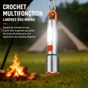 Lampe Torche LED Rechargeable Haute Puissance – Avec Éclairage Latéral COB, Crochet Mousqueton & Lumière Blanche/Rouge