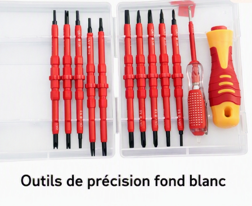 Kit Tournevis de Précision Isolé 26-en-1 avec Tester Electrique & Manche Ergonomique - Boîte de Rangement