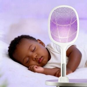 Raquette Anti-Moustiques Électrique Rechargeable USB - Mode Veilleuse de Nuit 2-en-1 - Grille Triple Couche Sécurisée pour une Protection Silencieuse