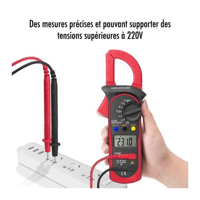 Multimètre Numérique à Pince Ampèremétrique ST201 – Testeur de Tension & Courant Professionnel
