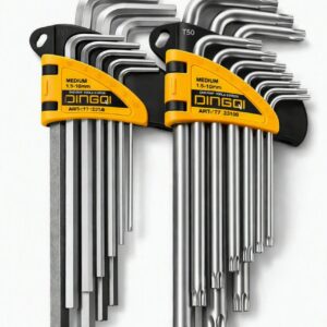 Jeu de Clés Allen Six Pans Hexagonales et Clés Torx DINGQI - Acier Résistant Professionnel avec Support Plastique.  Lot de Clés Allen Hexagonales et Clés Torx Étoile DINGQI - Qualité Pro)