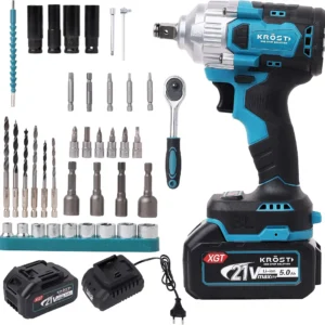 Coffret Clé à Choc Sans Fil Rechargeable 48V - Boulonneuse & Perceuse Professionnelle Multifonction avec 2 Batteries, Chargeur et Kit d'Accessoires Complet