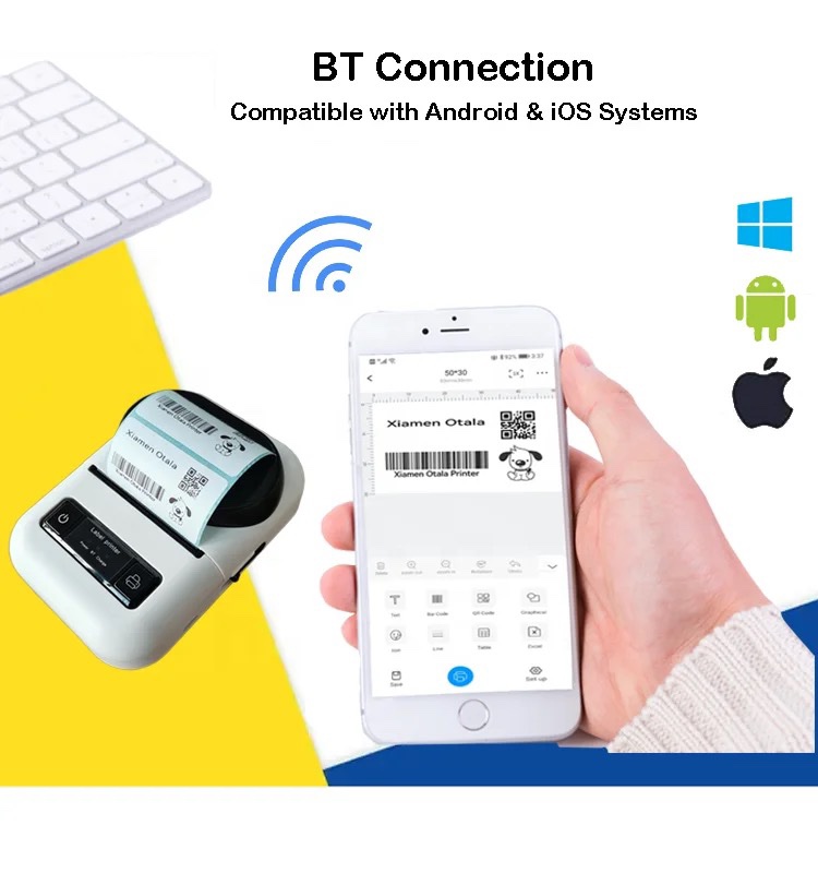 Mini Imprimante d'Étiquettes Thermique Portable Bluetooth - Compatible Android, iOS & Windows