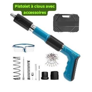 Pistolet à Clous Manuel Pro - Fixation Béton, Acier et Brique + Kit d'Accessoires