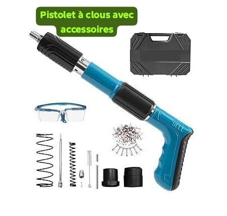 Pistolet à Clous Manuel Pro - Fixation Béton, Acier et Brique + Kit d'Accessoires