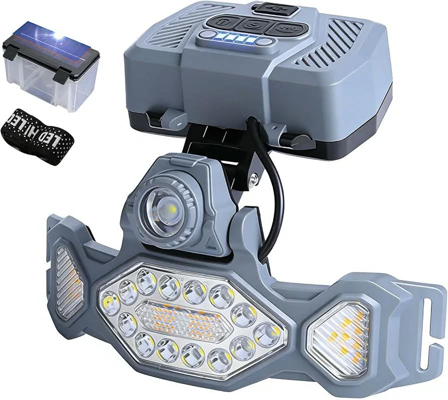 Lampe frontale LED rechargeable, alimentée par énergie solaire et USB-C, étanche, avec détecteur de mouvement, lampe portable pour l'extérieur (camping, randonnée, pêche, course à pied, situations d'urgence) (Style 4)