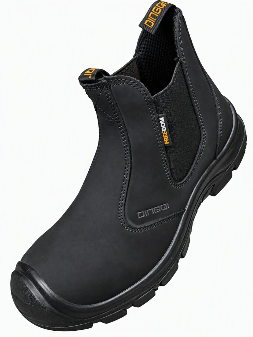 Chaussures de Sécurité DINGQI Chelsea Sans Lacets – Bottes de Protection de Chantier & Travail – Noires